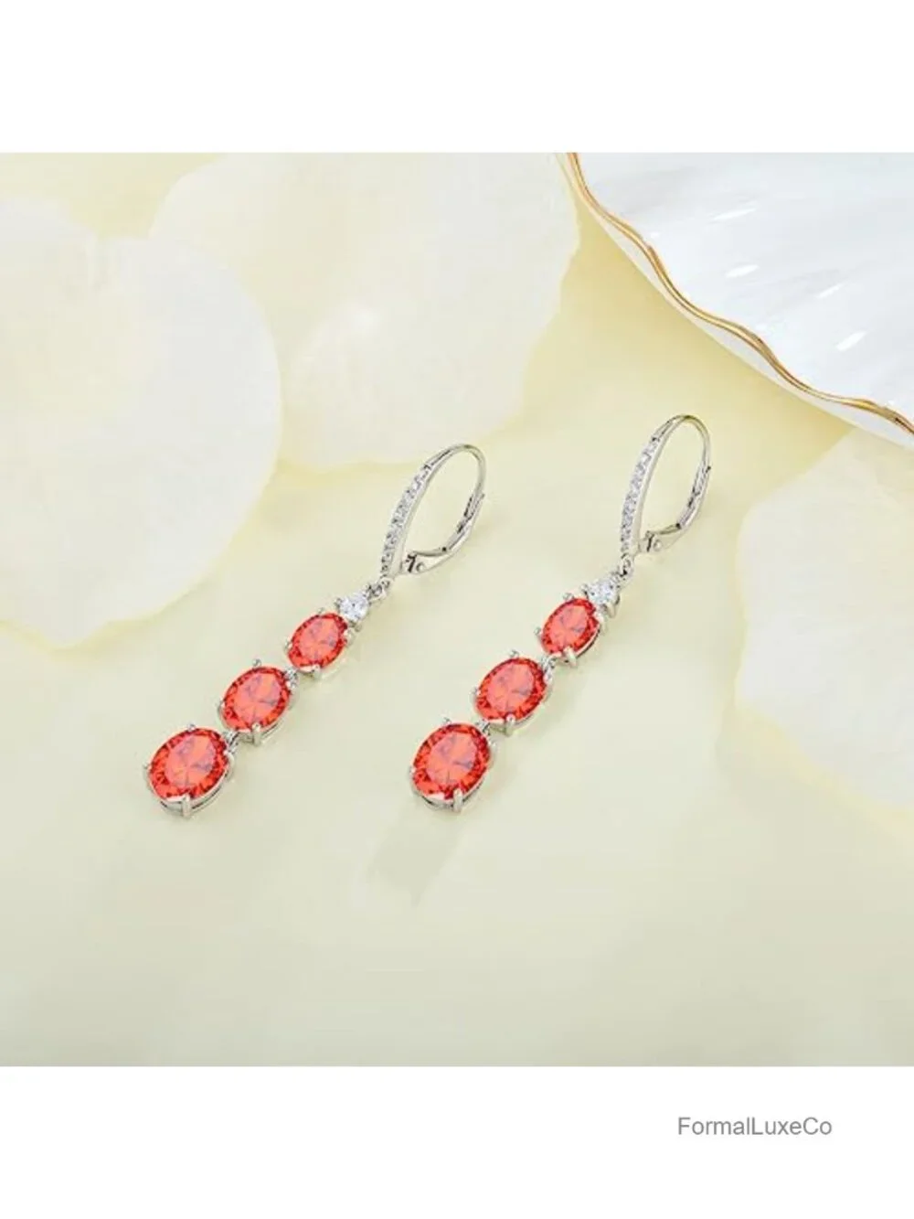 Sterling Silver 3-Stone Birthstone Leverback Drop Earrings Cubic Zirconia
